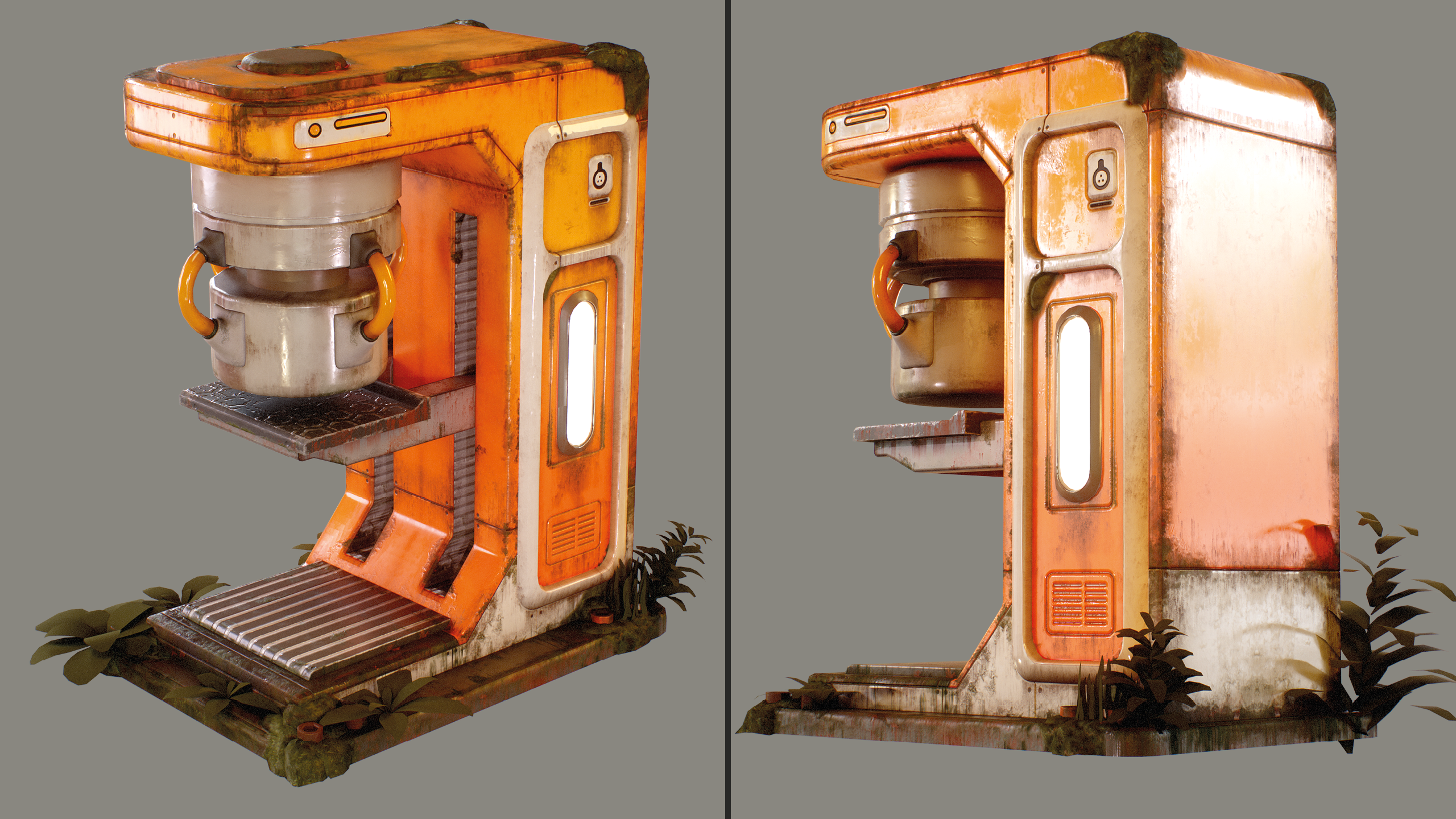 Profile view of stylized 3D clone pod